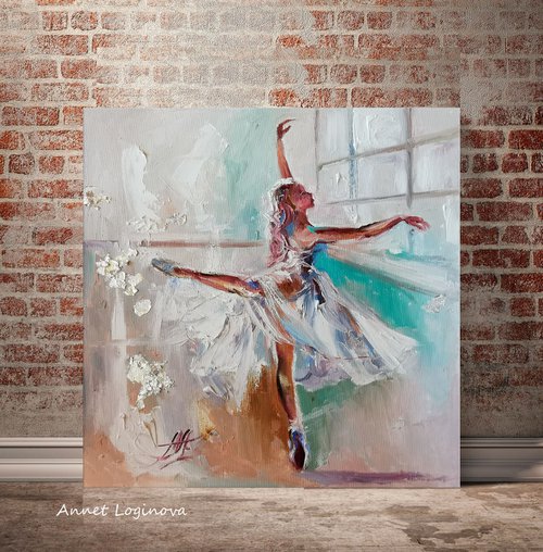 Christmas Print, Ballerina art print, Ballet dancer painting by Annet Loginova