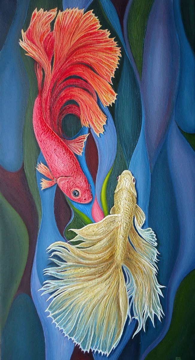 Photorealistic Animal Oil Painting By Grigor Velev, 14 X 26, Underwater Caress Ii, Original Artwork