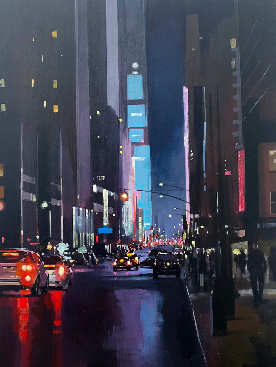 Impressionistic Cityscapes Acrylic Painting By Andrew Morris, 18 X 24, Bright Lights Big City, Original Artwork