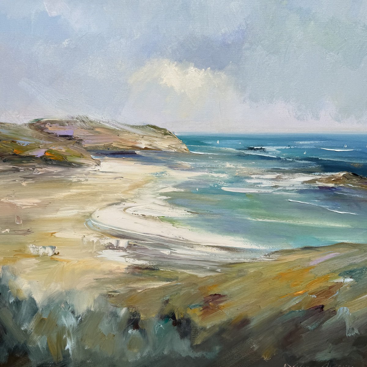Impressionistic Landscape Oil Painting By Liliana Gigovic, 30 X 30", Sorrento Back Beach No 46, Original Artwork