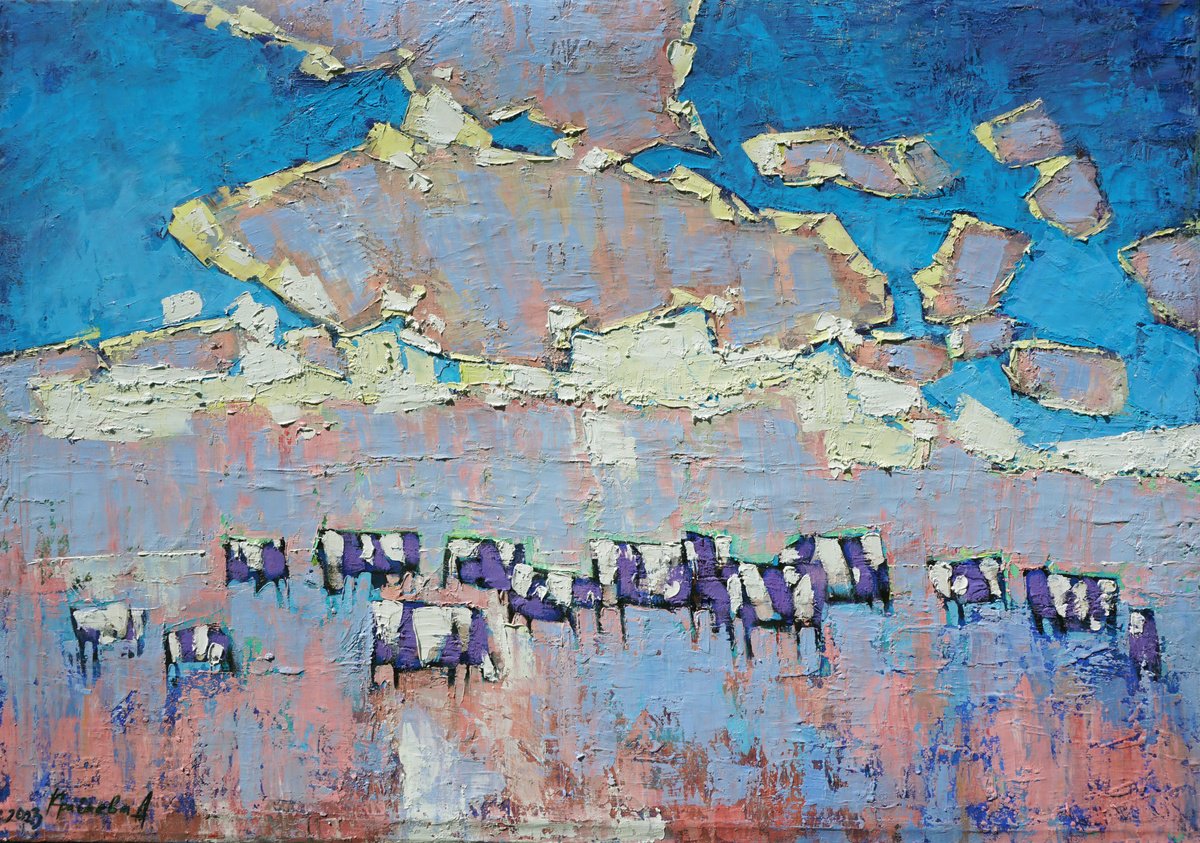 Impressionistic Landscape Oil Painting By Anastasiia Kraineva (Masniuk), 39 X 28, In The Clouds., Original Artwork