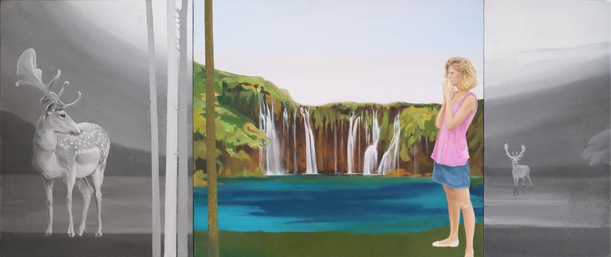 Animal Oil Painting By Annaluce Aglietto, 37 X 16, Incontro Con Un Daino, Original Artwork