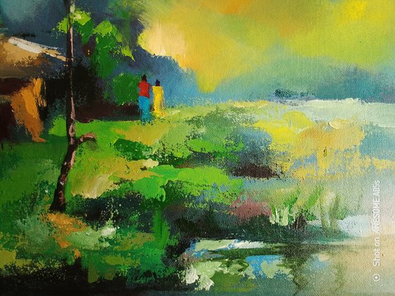 sunset in the village