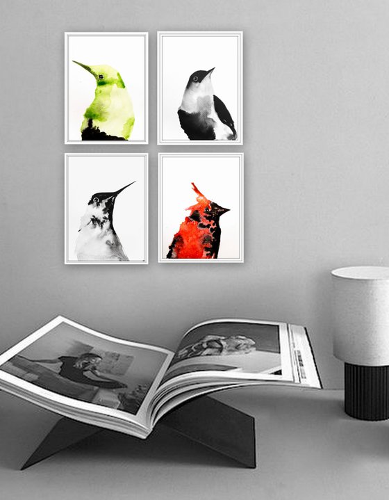 Set of 4 Bird paintings.