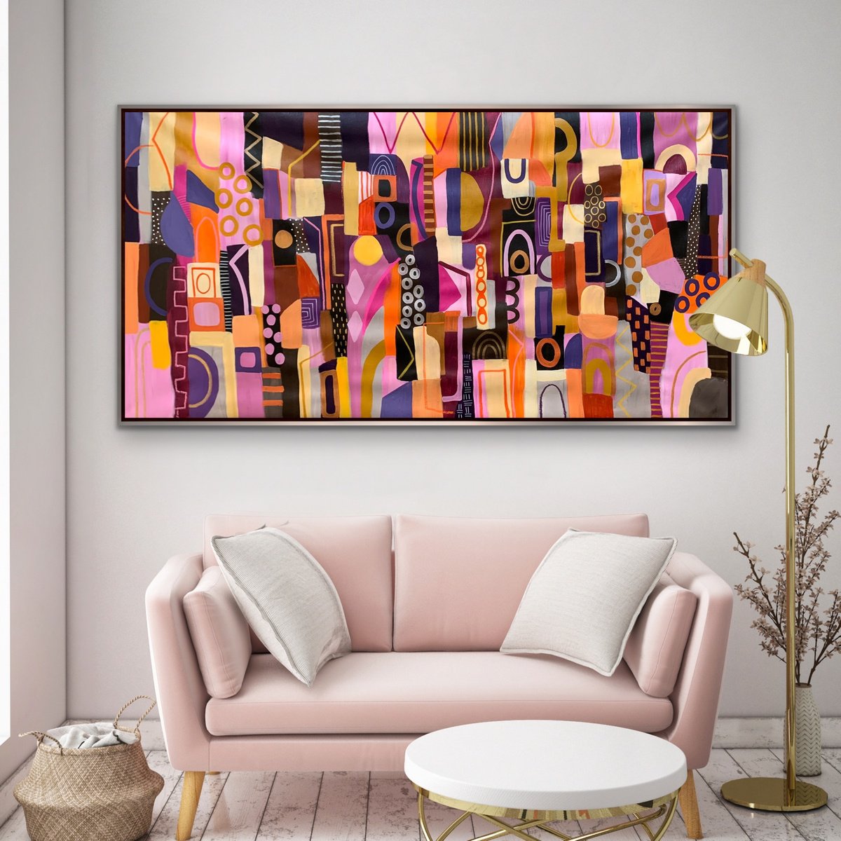 Organic Abstract Acrylic Painting By Rashna Hackett, 72 X 37", Where Spring Blooms, Original Artwork