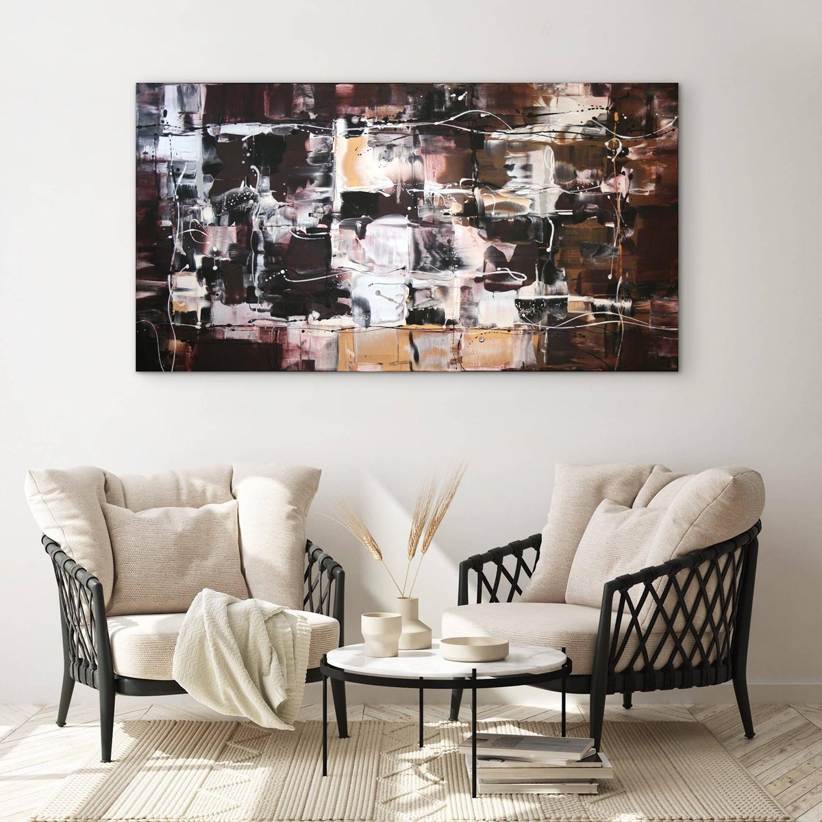 Abstract Oil Painting By Paresh Nrshinga Frsa, 60 X 32", Urban Rhythm, Original Artwork