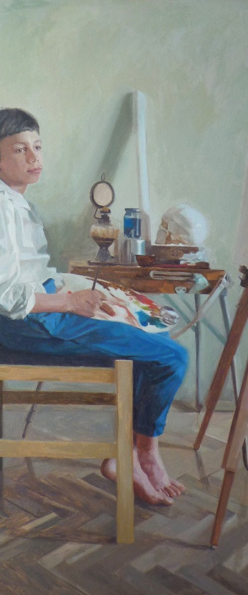 Boy infront a tripod by Radosveta Zhelyazkova