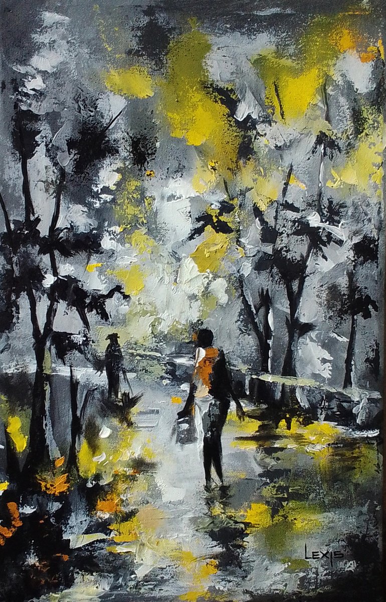 Cold Rainy Night, On The Streets Art By Alex Mensah, 13 X 20, Artwork For Sale On Artfinder