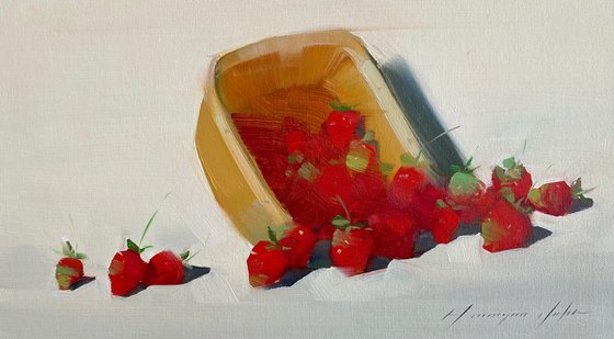 Strawberries, Original oil painting, Handmade artwork, One of a kind