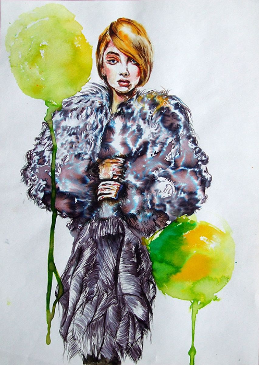 Fashion Girl / Watercolor 29 cm x 42 cm by Anna Sidi-Yacoub