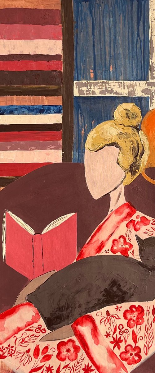 Woman Cat Original Painting by Halyna Kirichenko