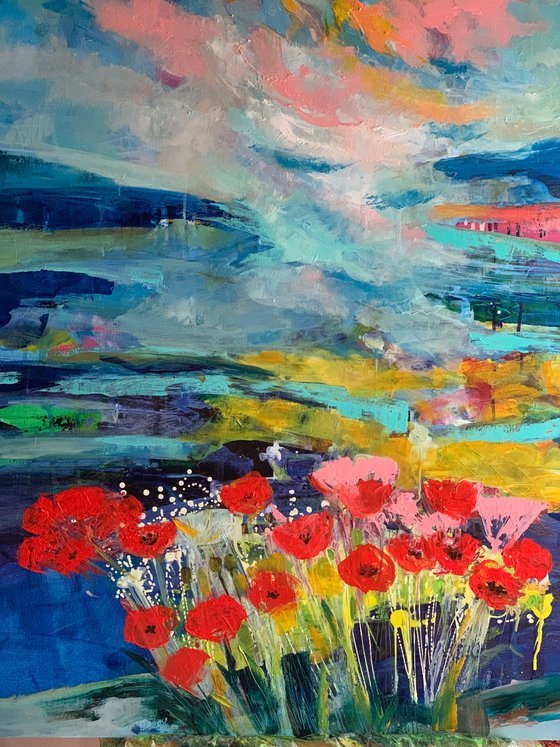 Landscape.poppies oil painting