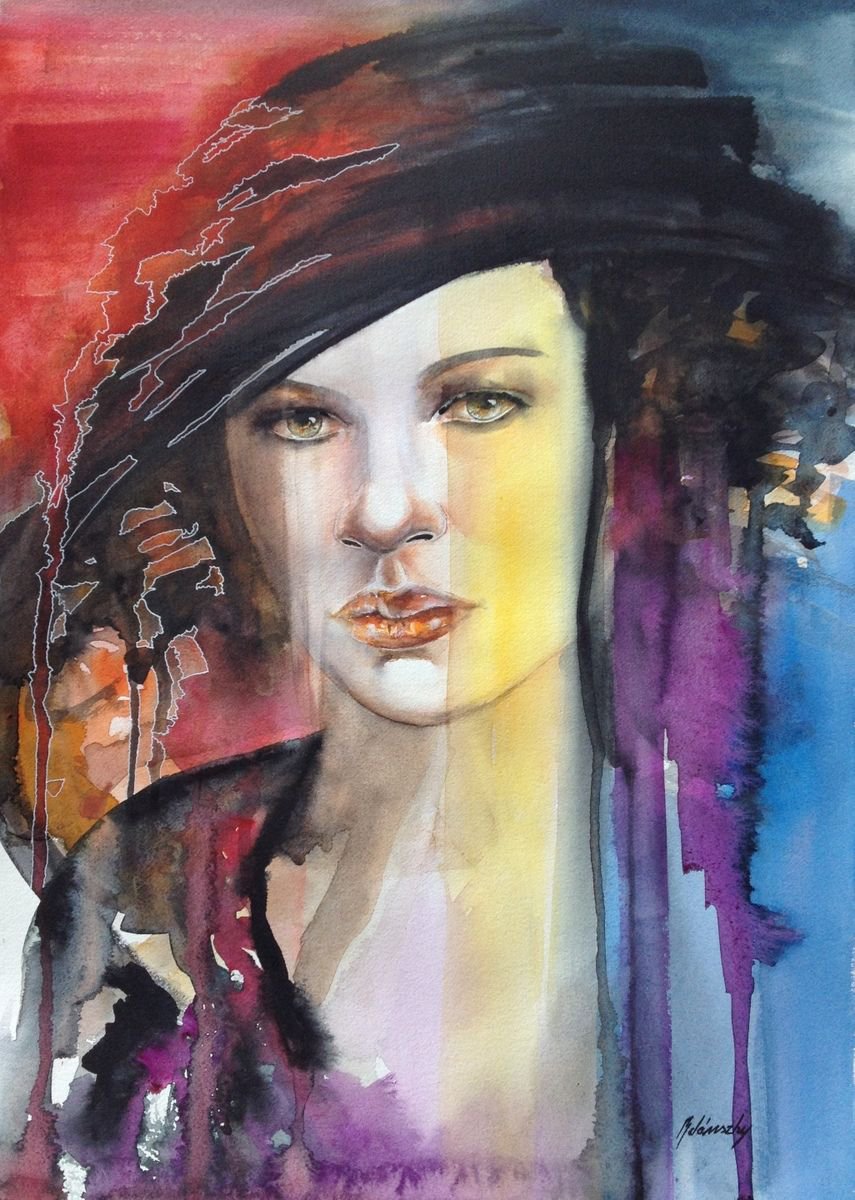 Impressionistic Portrait Watercolour By Beata Belanszky Demko, 17 X 24, Harsh Times, Original Artwork