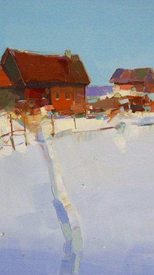 Village-Winter Time, Landscape oil painting, Palette knife art, One of a kind, Signed, Hand Painted by Vahe Yeremyan