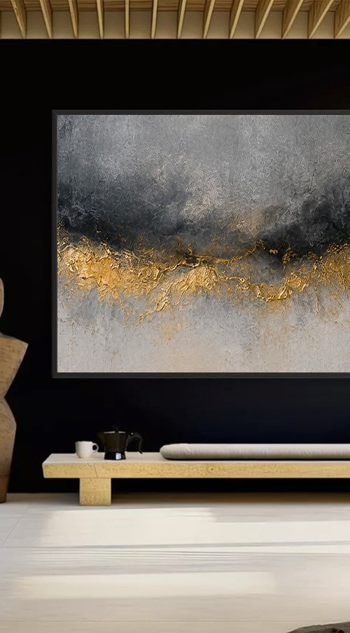 Abstract Gold Peaks in Gray Night by Indie Ru