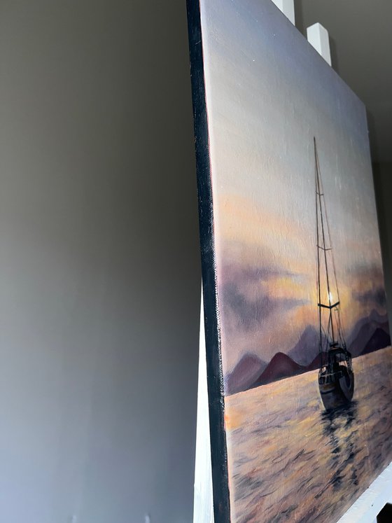 "Peace" - sailboat at sunset seascape
