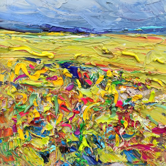 Field, impasto oil painting 50x50cm, ready to hang!