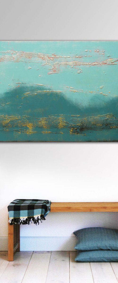 Blue Abstract Painting - The Blue Lagoon - 140x70 cm - Ronald Hunter - 02J by Ronald Hunter