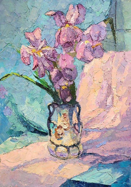 Irises in a vase by Boris Serdyuk