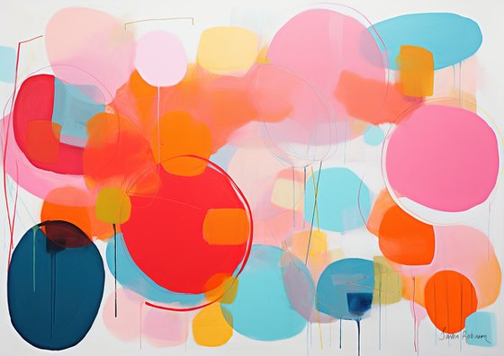 Painting with pink and blue shapes 2012237