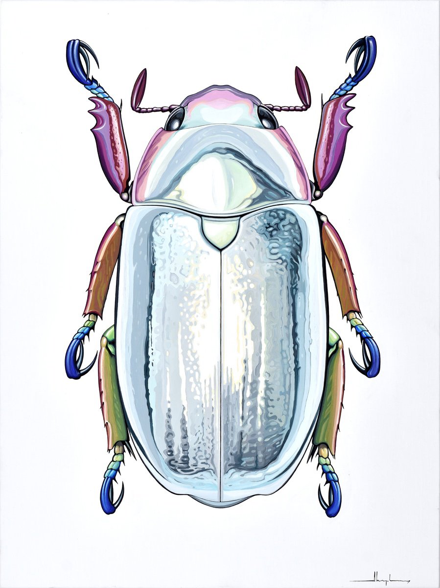 Photorealistic Animal Acrylic Painting By Alex Nizovsky, 30 X 40, Platinum Beetle #1, Original Artwork