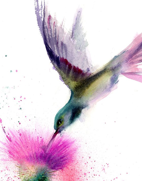 Hummingbird with pink flower