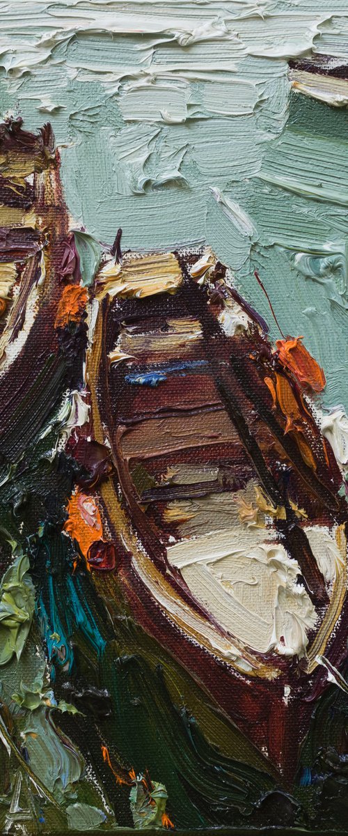 Boats   - Original  impasto oil painting by Anastasiia Valiulina