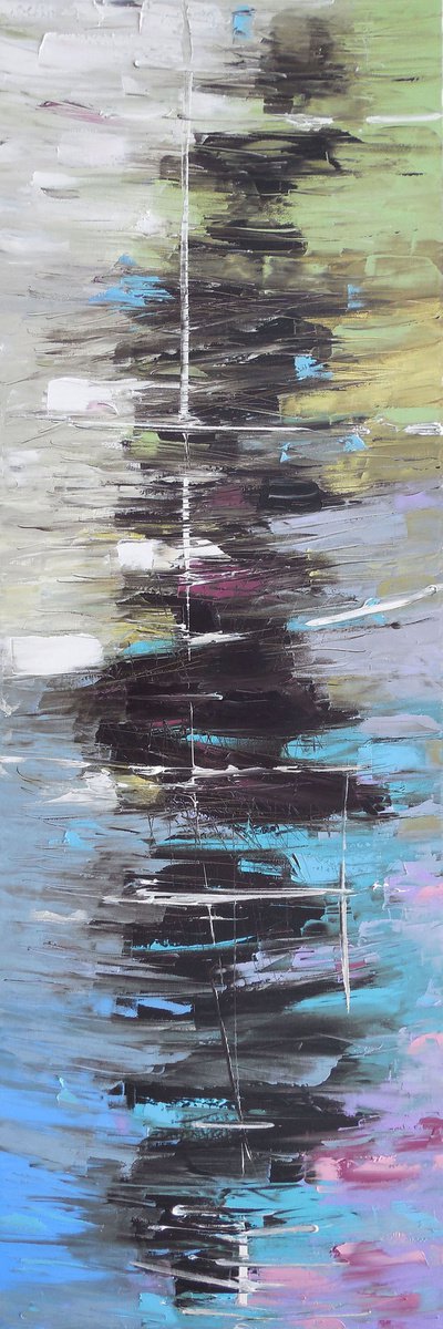 Reverberation - palette knife impasto painting abstract alla prima original artwork horizo... by A E Shengelia