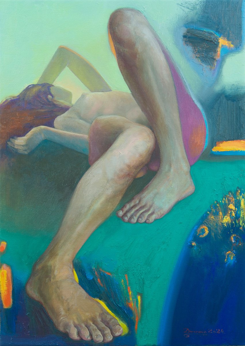 Expressive Portrait Oil Painting By Mykola Dzhychka, 21 X 29", The Place Under The Sun, Original Artwork