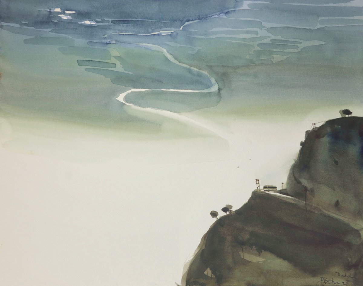 Impressionistic Landscape Watercolour By Prashant Prabhu, 20 X 16", Always Another Mountain, Original Artwork