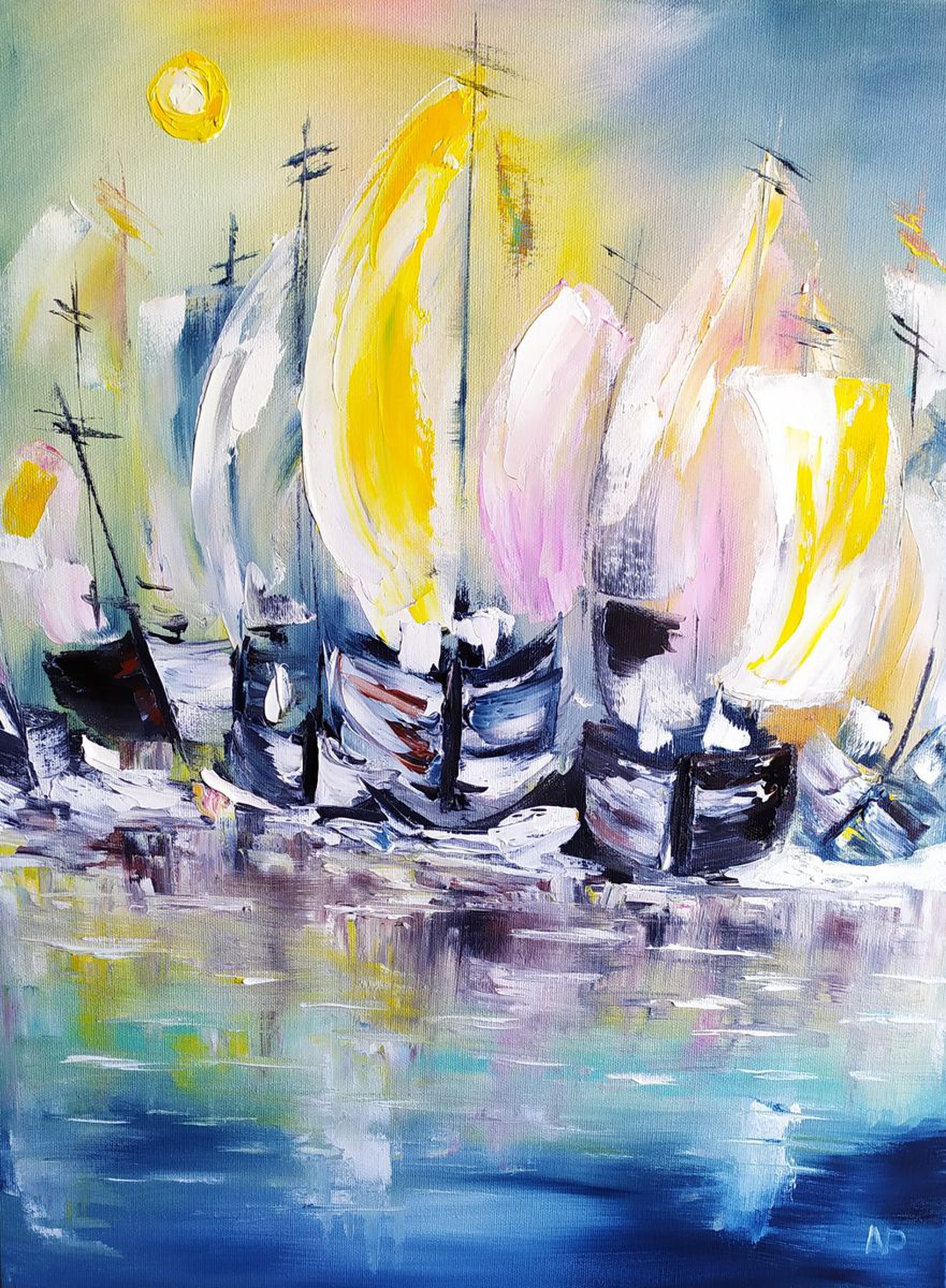 Sky Regatta Original Sea Boat Oil Painting Im Artfinder