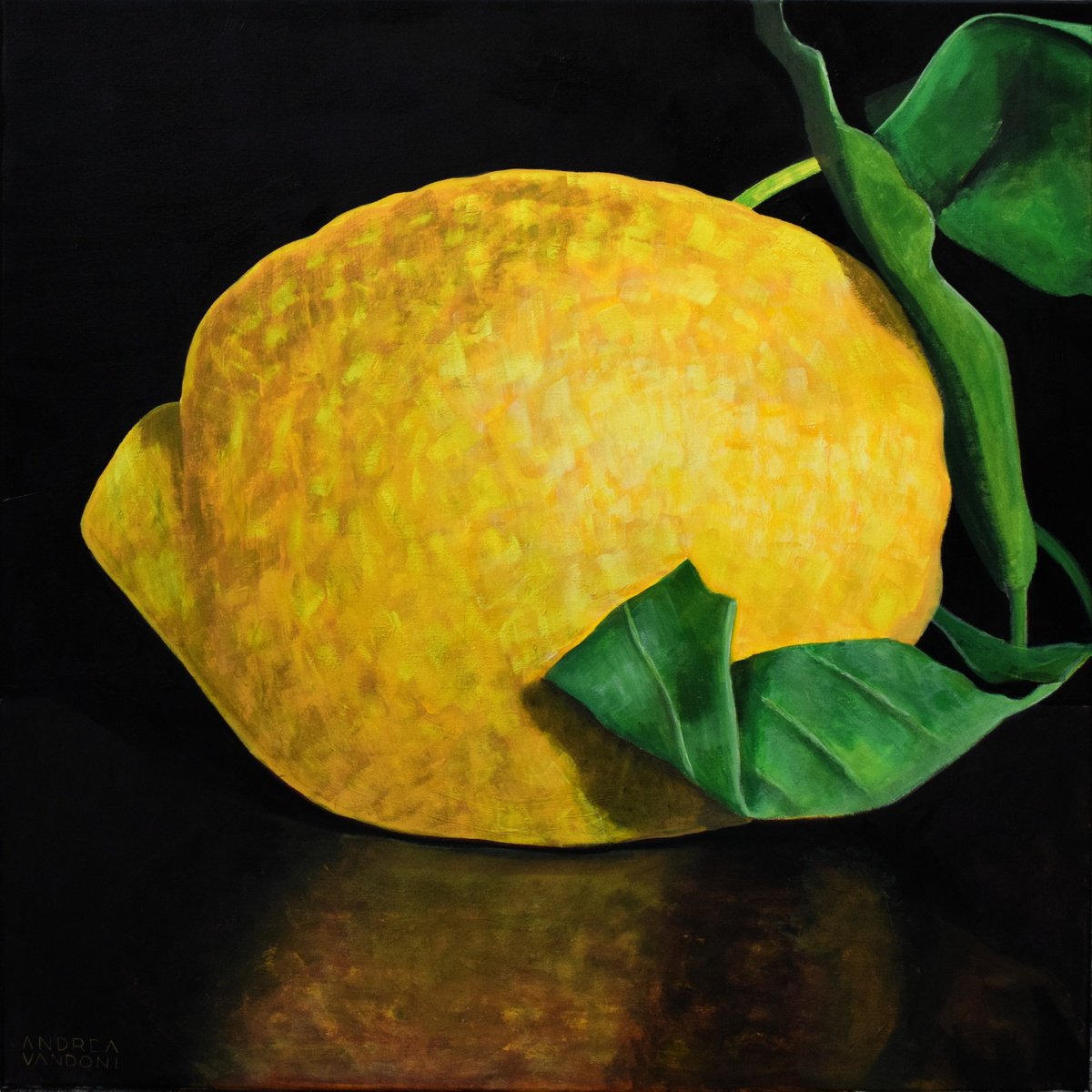 Impressionistic Botanical Acrylic Painting By Andrea Vandoni, 39 X 39, Big Lemon, Original Artwork