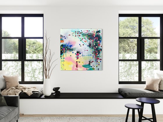 Square painting with flowers "Breeze Of Senses" 100x100x2cm