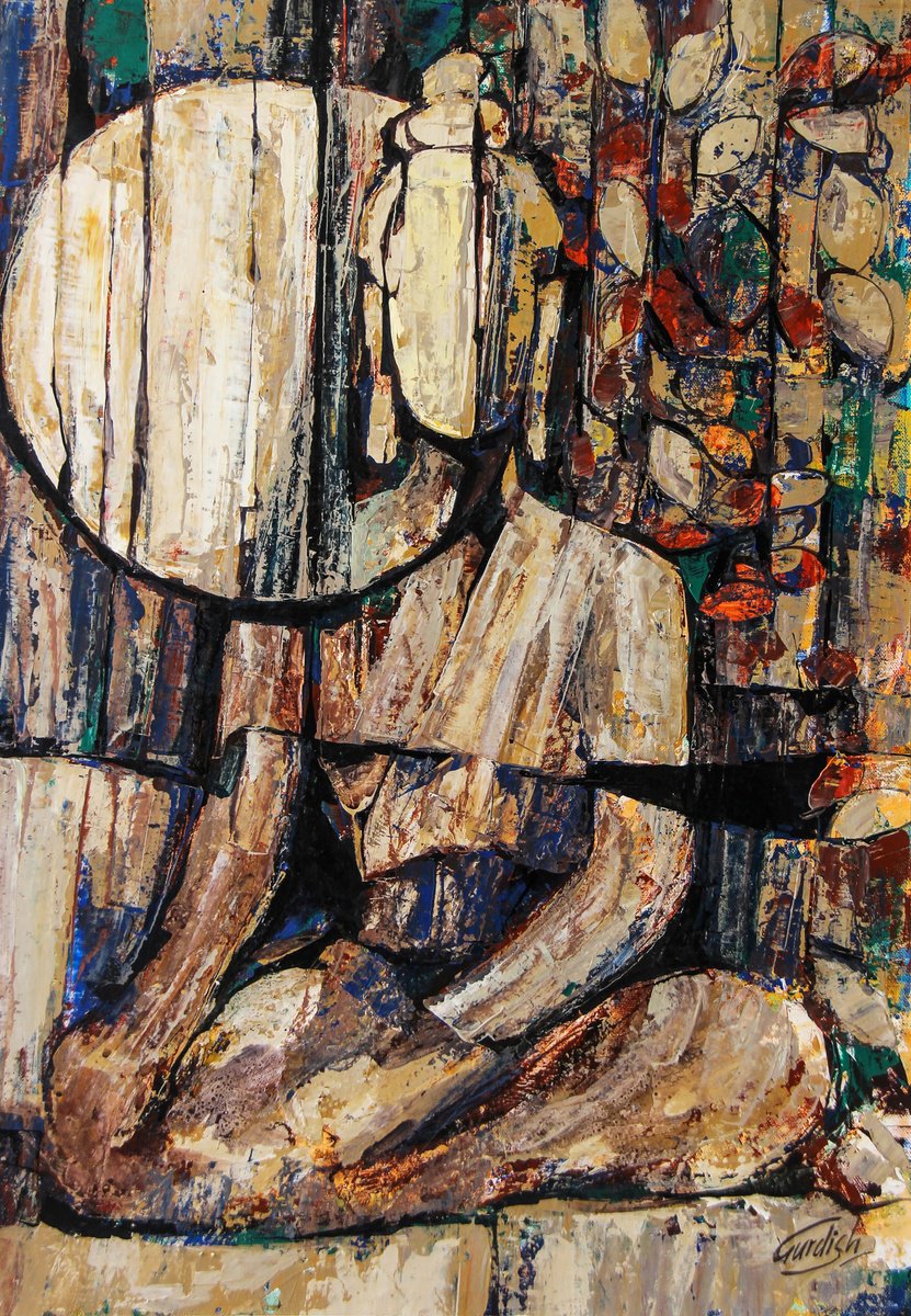 Abstract Portrait Acrylic Painting By Artist Gurdish Pannu, 18 X 26, Buddha Painting, Original Artwork