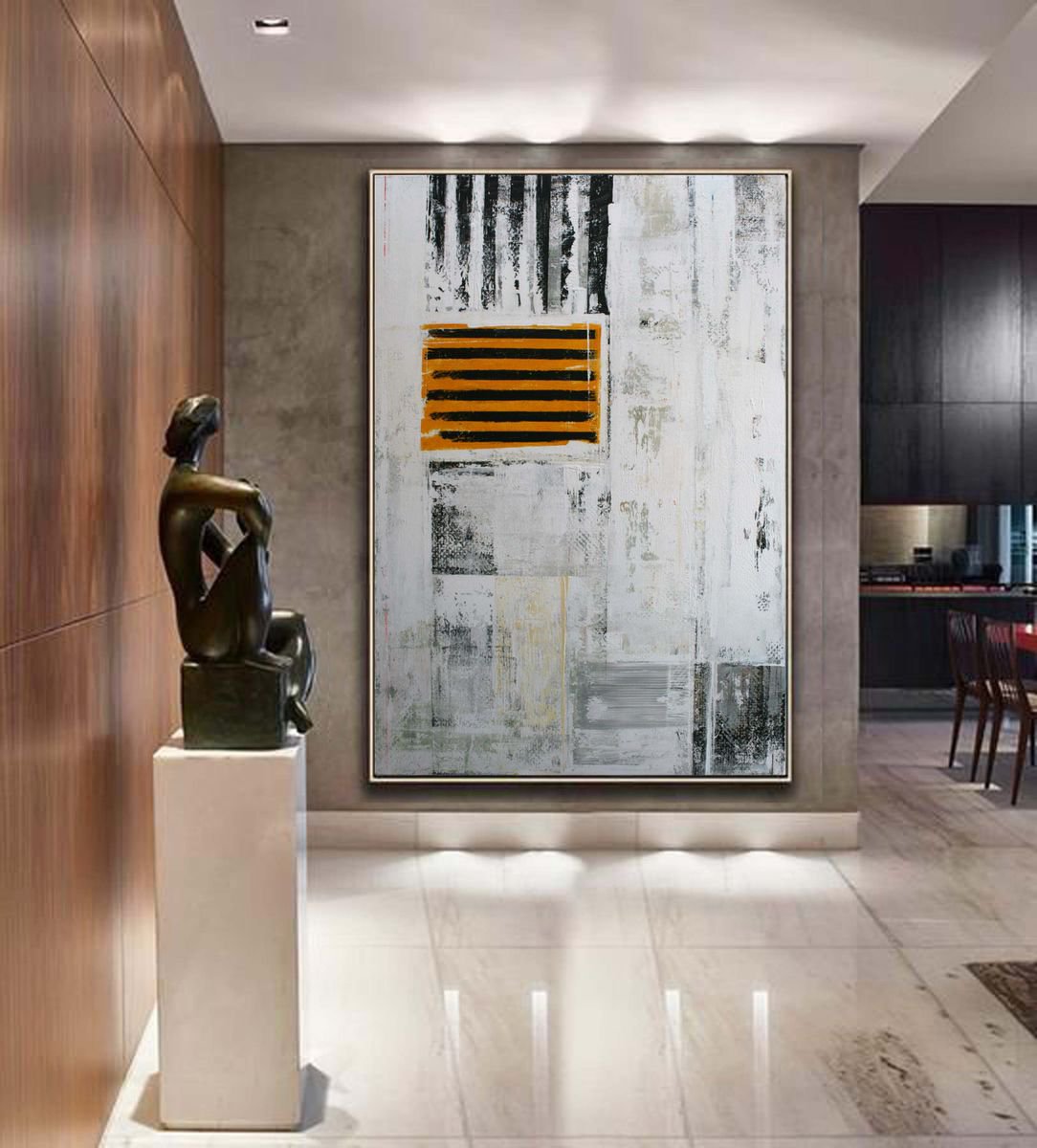 Abstract Acrylic Painting By Veljko Martinovic, 37 X 55", - Yellow And Black-, Original Artwork