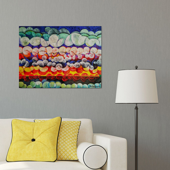 Unique sunset (60x80cm, cubism, oil painting, ready to hang)