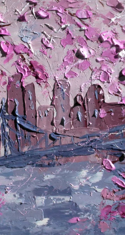NYC Spring Painting Cityscape Original Art New York Small Oil Artwork Impasto Palette Knife Wall Art 10 by 8" by Halyna Kirichenko by Halyna Kirichenko