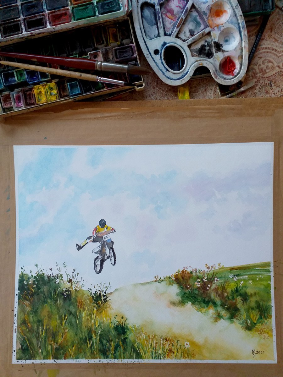 Impressionistic Watercolour , Moto Cross By Zoran Mihajlovic Muza, 16 X 13, Artwork For Sale On Artfinder