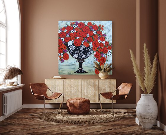 Red & White Roses with Viennese Vase