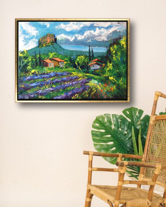 'LAVENDER FIELDS IN SAOU, DROME, FRANCE' - Acrylics Painting on Canvas