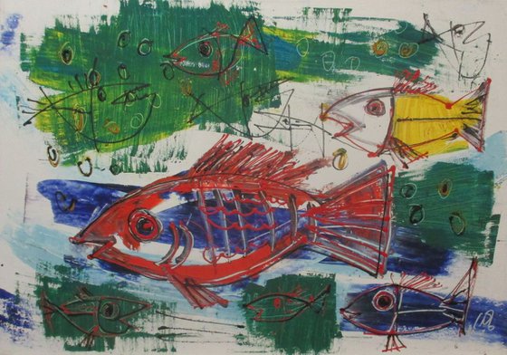 wild Fishes - expressiv art 39x25inch