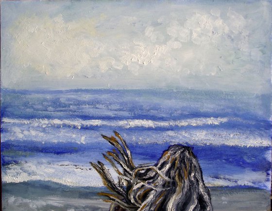 SITTING ON THE BEACH - Seascape view - 29.5x42 cm
