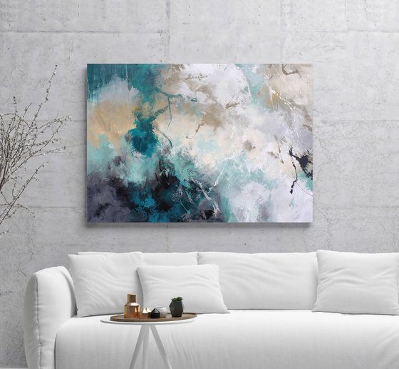 "Sandstorm" Teal green abstract acrylic art