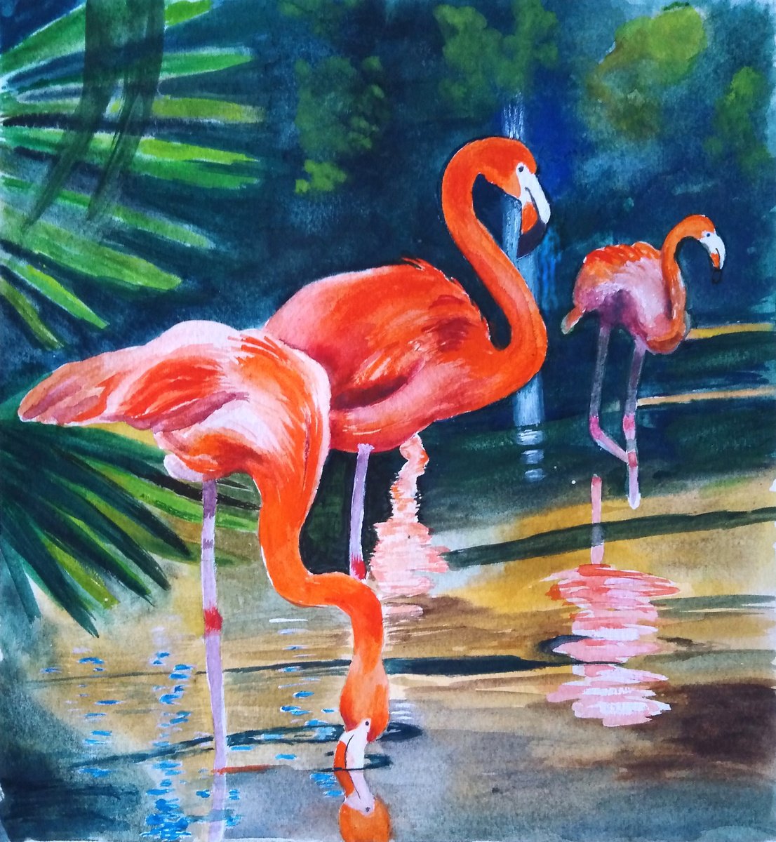 Flamingos in Caribbean by Liubov Samoilova