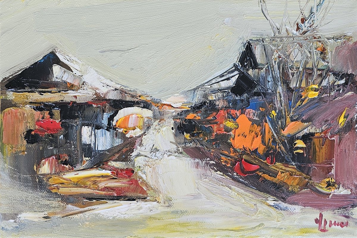 Impressionistic Landscape Oil Painting By Vlas Ayvazyan, 12 X 8", Rustic Winter Charm, Original Artwork