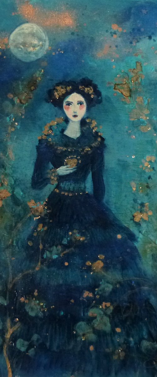 Judith 's night 15 x 30 cm on wood. by Loetitia Pillault