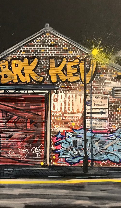 London graffiti- painting on card by John Curtis