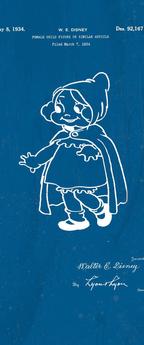 Disney Early Snow White character patent - Blue - circa 1934 by Marlene Watson