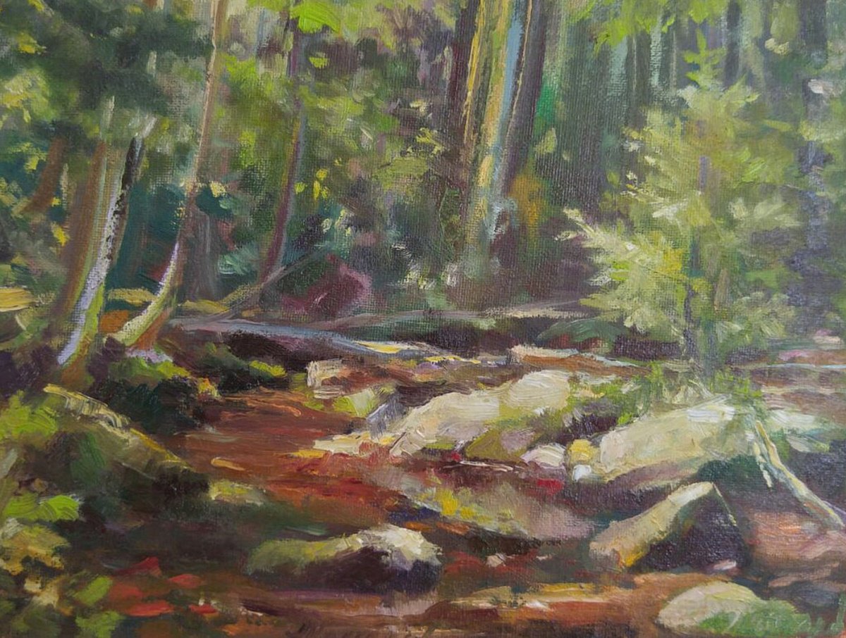 Impressionistic Landscape Oil Painting By Alexander Koltakov, 12 X 9, Mill Pond Stream, Plein Air, Original Artwork
