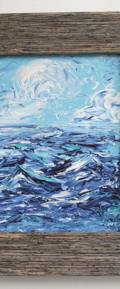 The Blue Sea, 2017- Abstract Seascape Palette Knife Painting on Canvas. by Vikashini Palanisamy